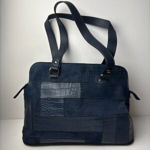 Bentley RFID Leather Patch Patchwork Blue Hand Bag Shoulder Purse